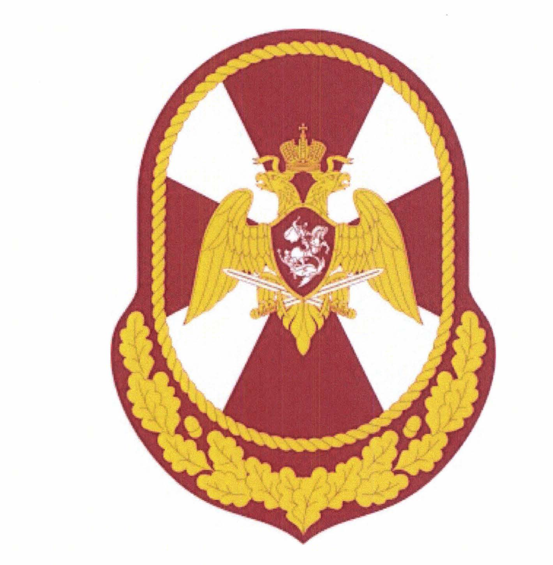 Рисунок 1.1. Нарукавный знак принадлежности к центральному аппарату Росгвардии (парадная и повседневная форма). Официальный источник: приказ Росгвардии от 11.01.2018 № 6, приложение № 1.