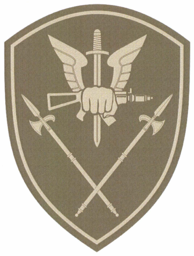 Приказ Росгвардии от 11.01.2018 №6, приложение №2, пункт 2.6.8.2, PDF с.237. Уральский округ — управление сил специального назначения; Полевая форма. Визуально сверены кулак с автоматом и окрылённый меч, окружные алебарды и расцветка варианта. Продолжения «б/в» сверены с началом соответствующего пункта; обычная полевая и особая полевая формы разделены. Полный контур рисунка, без текста страницы. Прямая вырезка данной редакции без ретуши; текущая юридическая актуальность НПА и соответствие товара этим решением не подтверждаются.